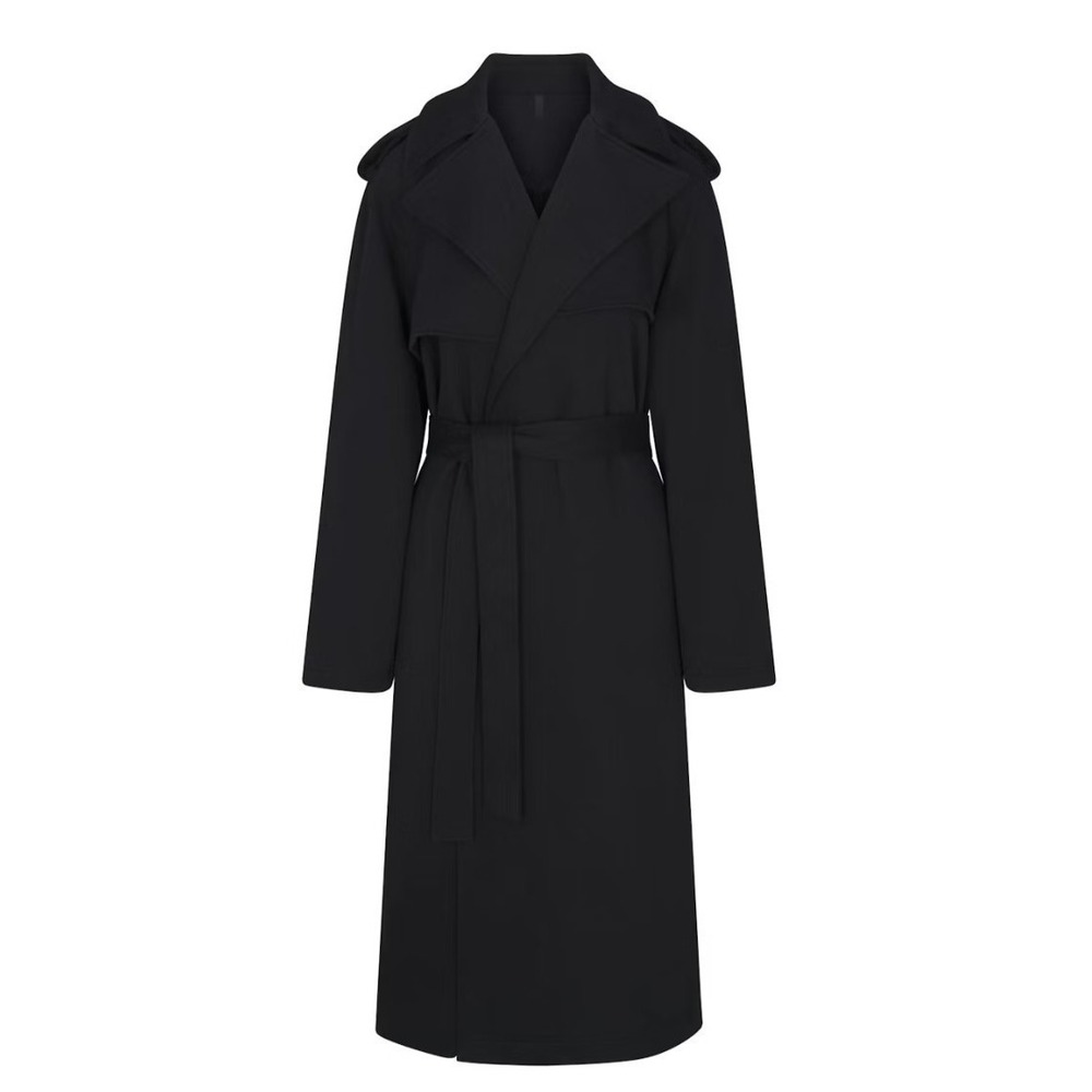 Skims Boyfriend Fleece Trench Coat LS-LST-8018W Onyx Large - Picture 1 of 5